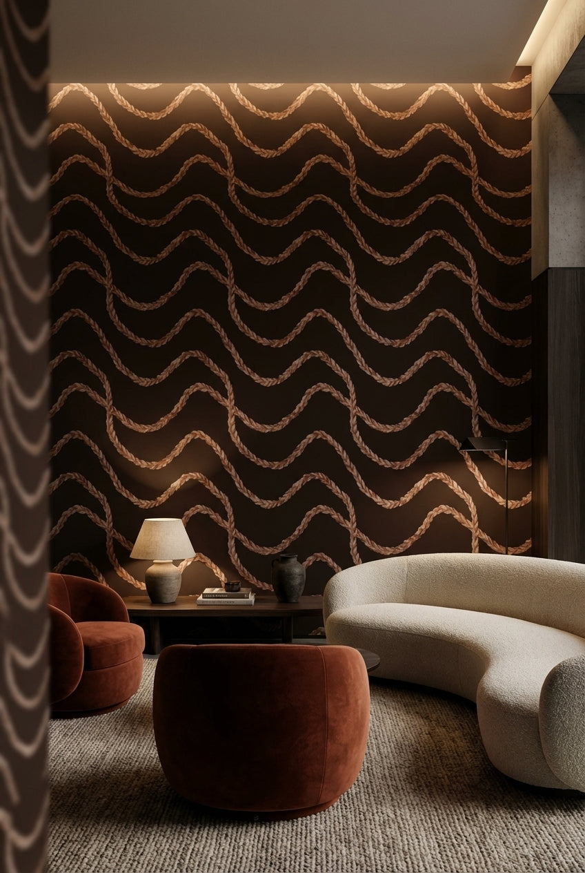 Halat Desenli Duvar Kağıdı Koyu Kahverengi Denizcilik Teması