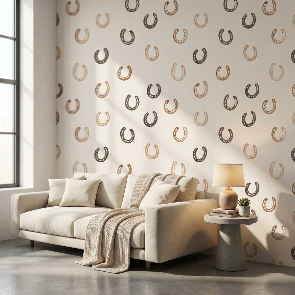 At Nalı Desenli Duvar Kağıdı Bej Kahverengi Minimal Salon