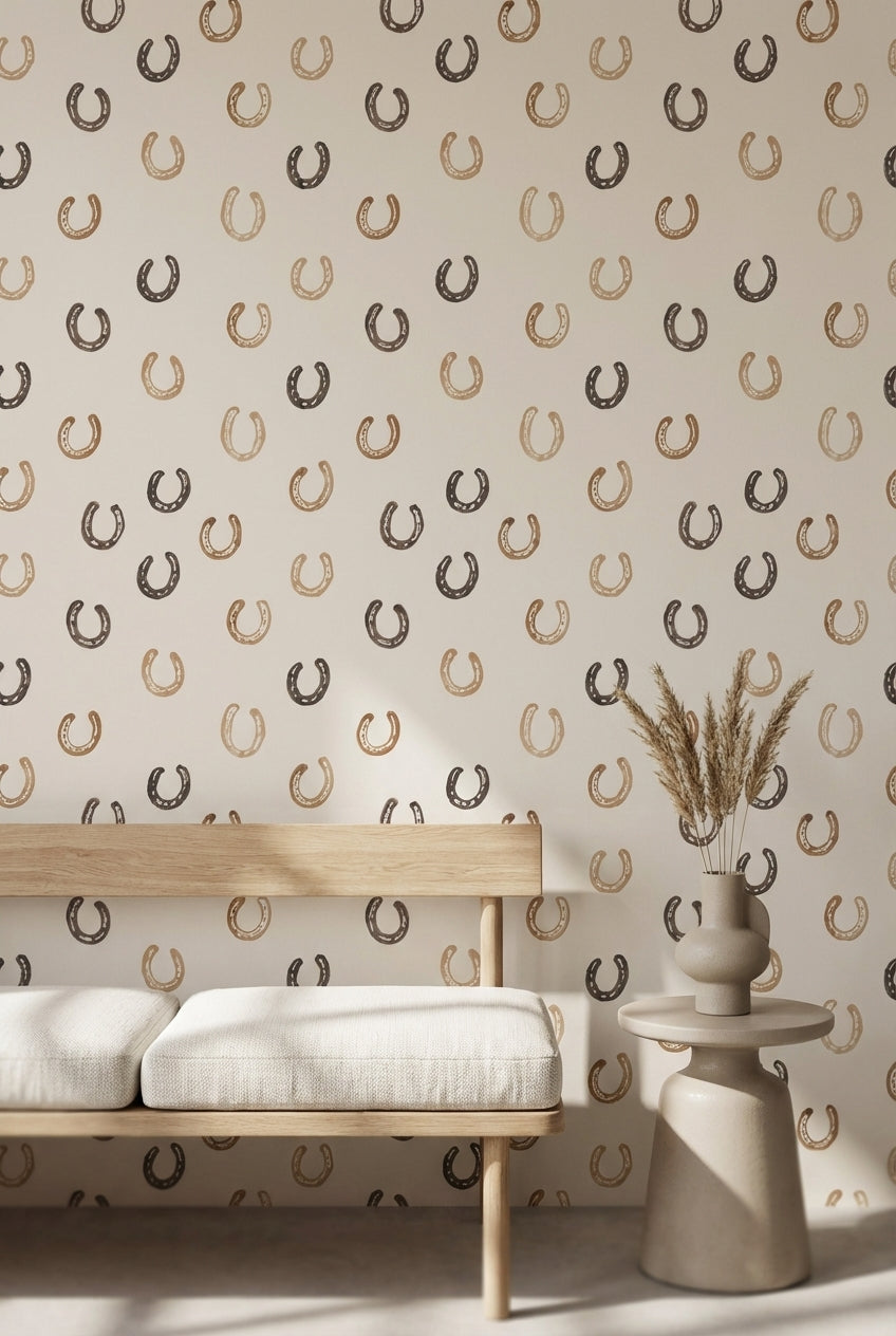At Nalı Desenli Duvar Kağıdı Bej Kahverengi Minimal Salon