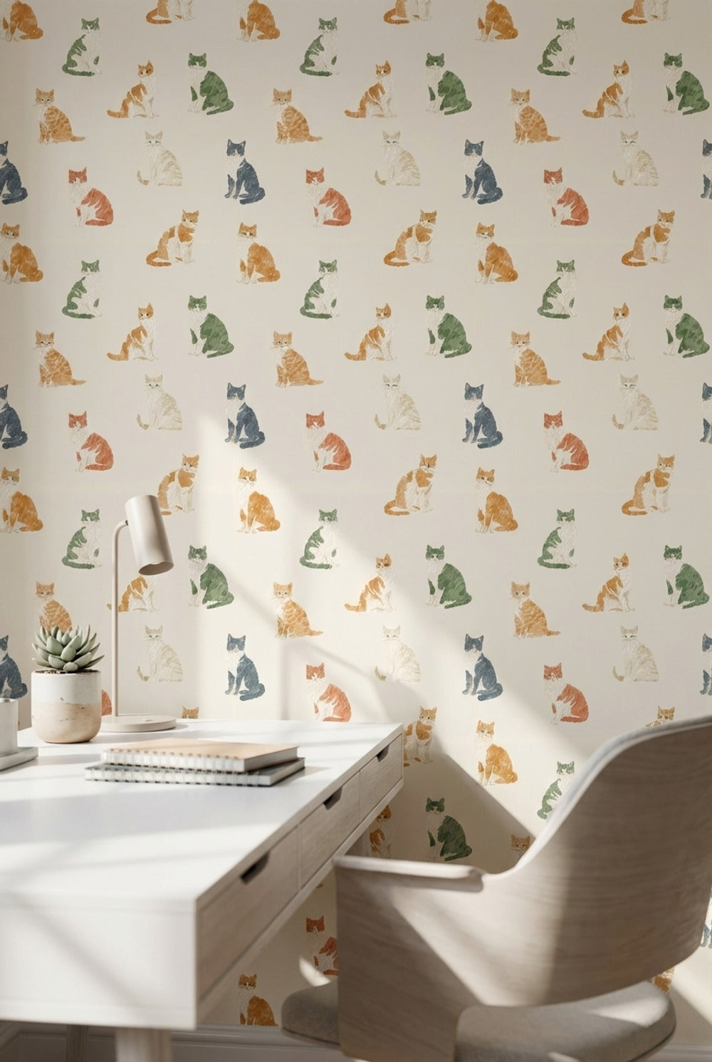 Kedili Duvar Kağıdı Renkli Minimal Desenli Çocuk Odası