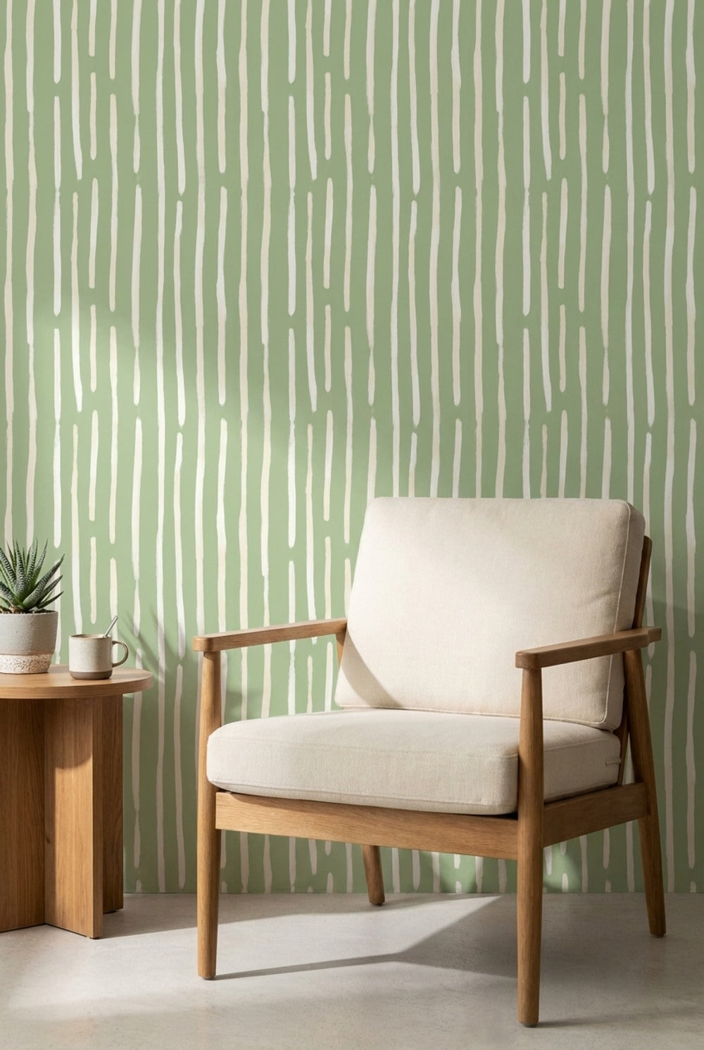 Yeşil Çizgili Duvar Kağıdı Modern Minimal Salon Duvarı