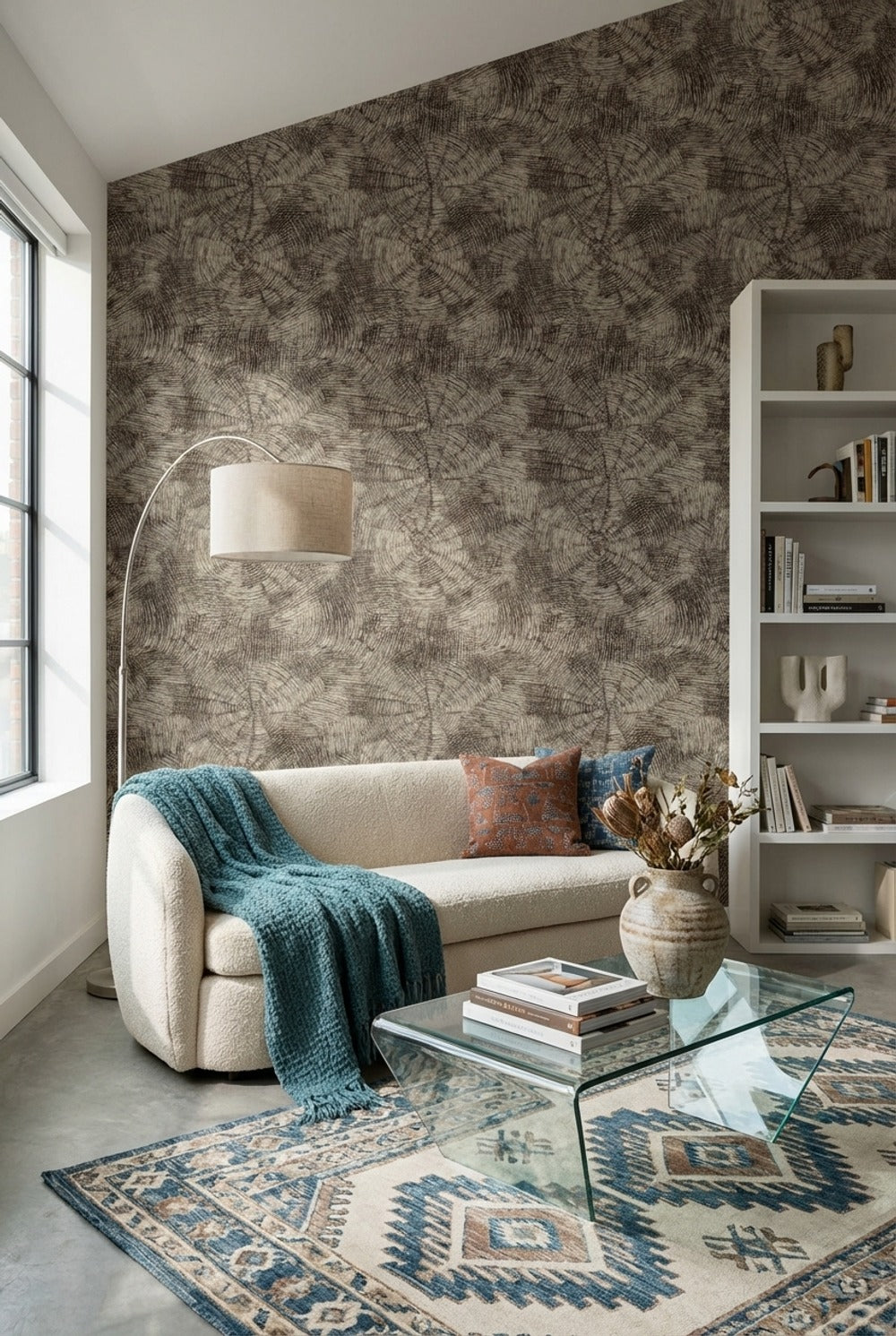 Soyut Halkalı Duvar Kağıdı Gri Tonlu Modern Salon