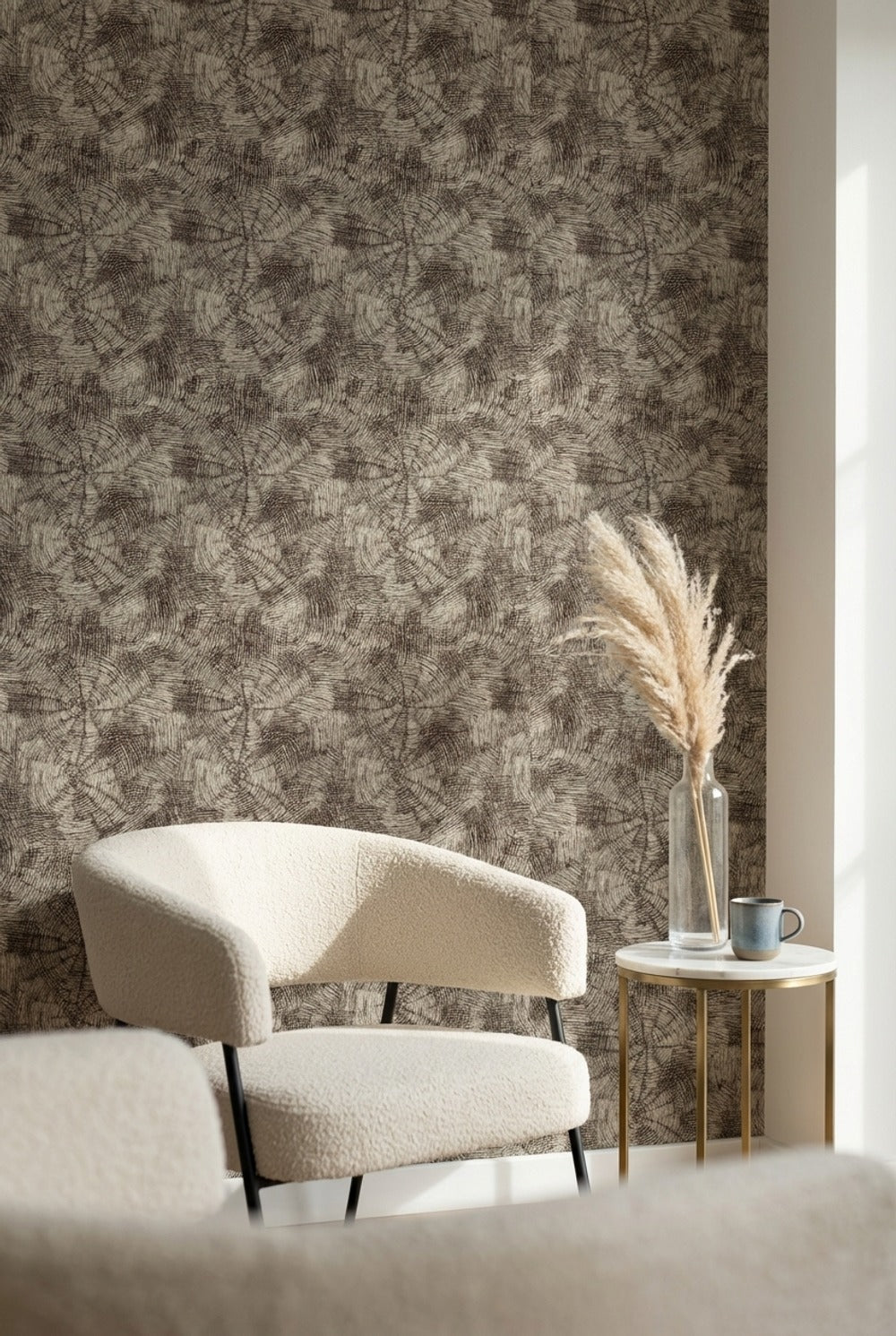 Soyut Halkalı Duvar Kağıdı Gri Tonlu Modern Salon