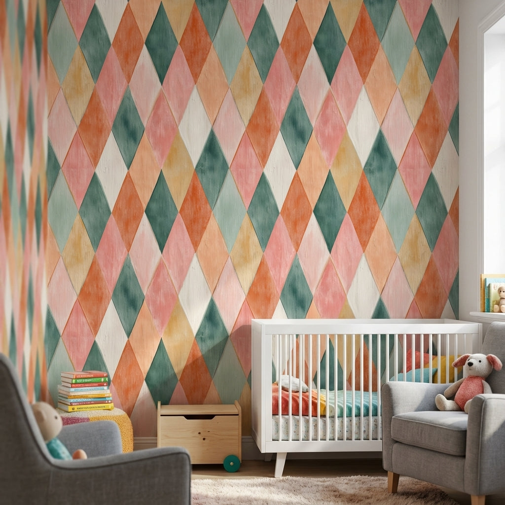 Renkli Baklava Desenli Duvar Kağıdı Pastel Geometrik Salon