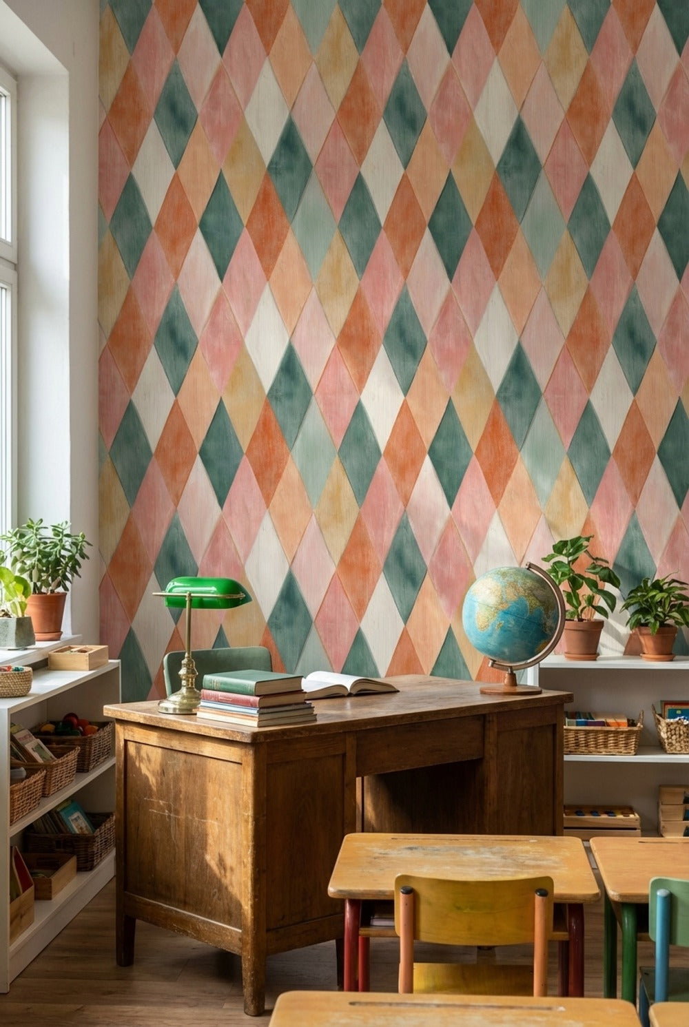 Renkli Baklava Desenli Duvar Kağıdı Pastel Geometrik Salon