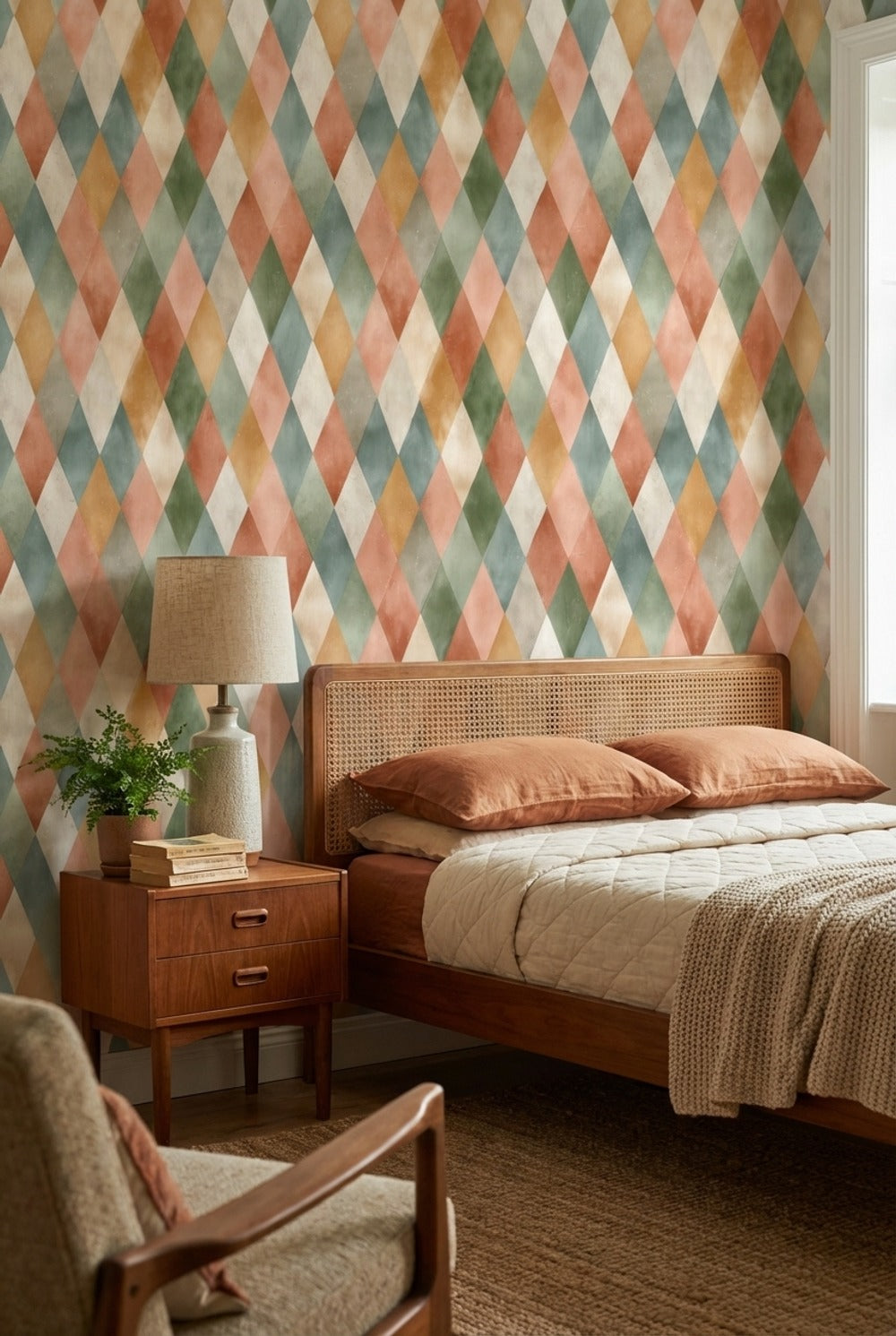 Harlequin Baklava Desenli Duvar Kağıdı Renkli Geometrik Banyo