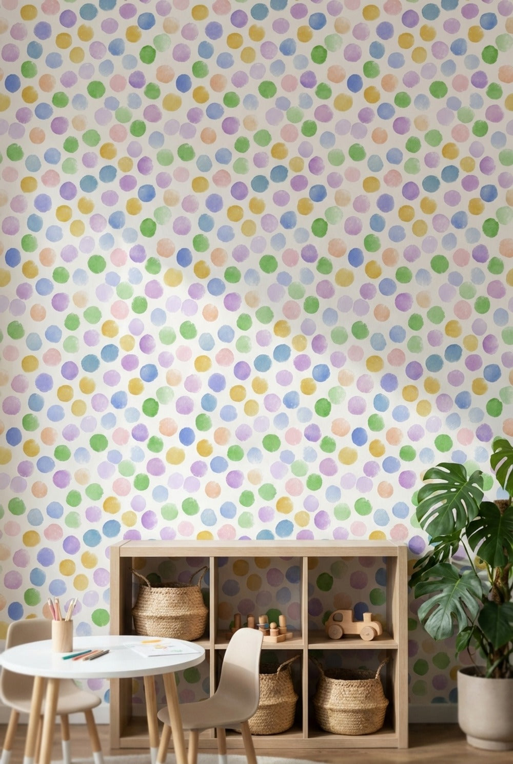 Renkli Puantiye Duvar Kağıdı Pastel Desenli Çocuk Odası