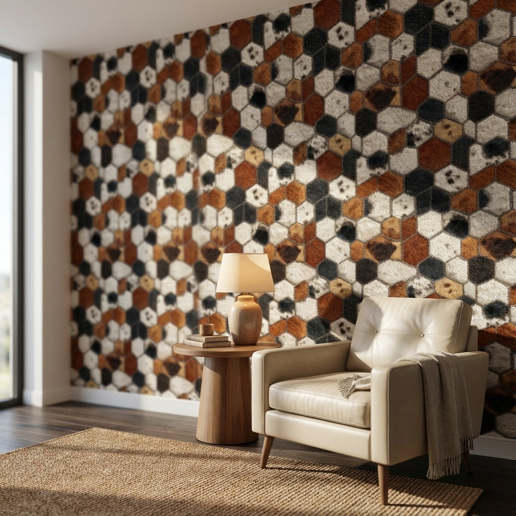 Altıgen Geometrik Duvar Kağıdı Kahverengi Siyah Modern Salon