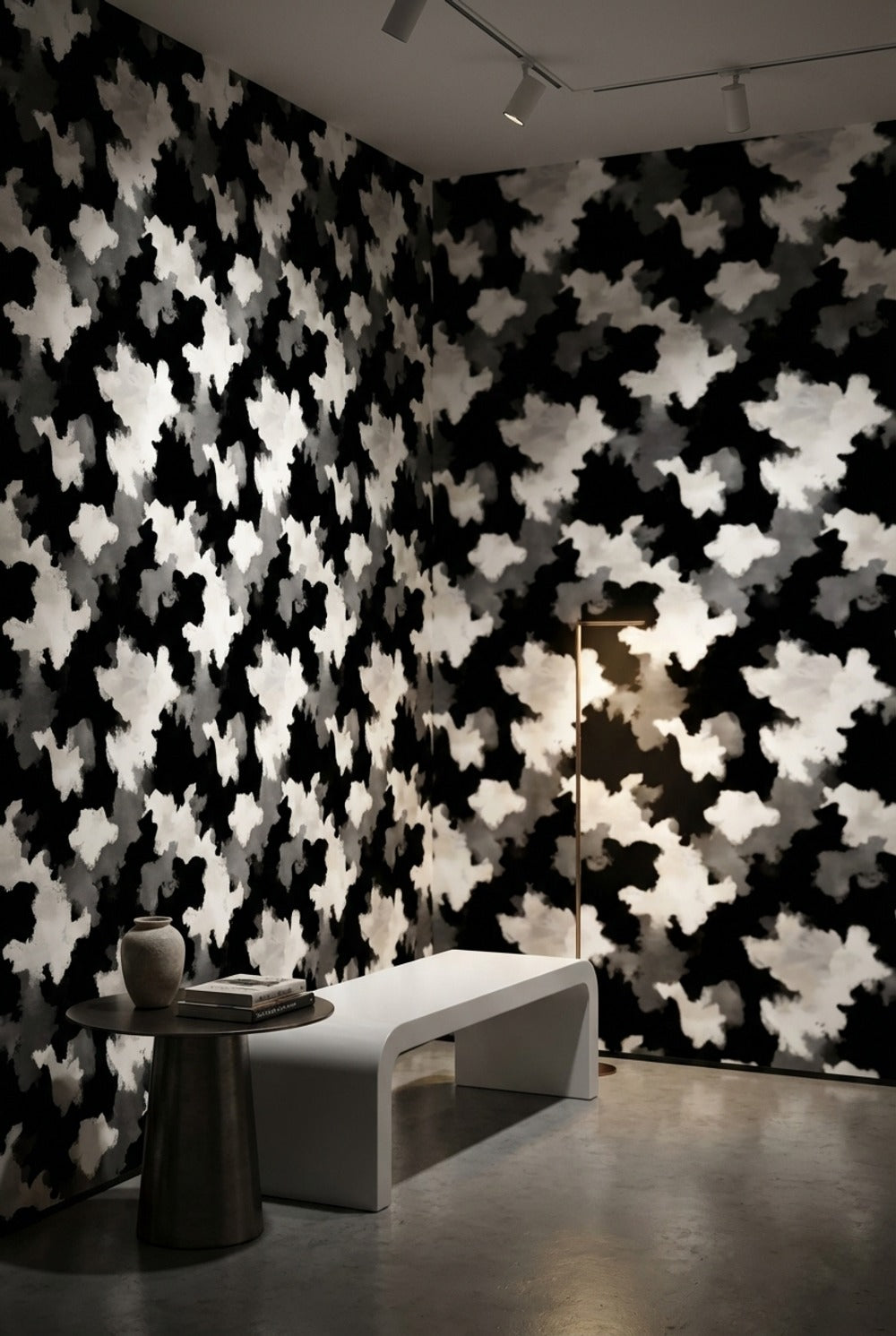 Siyah Beyaz Bulut Desenli Duvar Kağıdı Modern Salon
