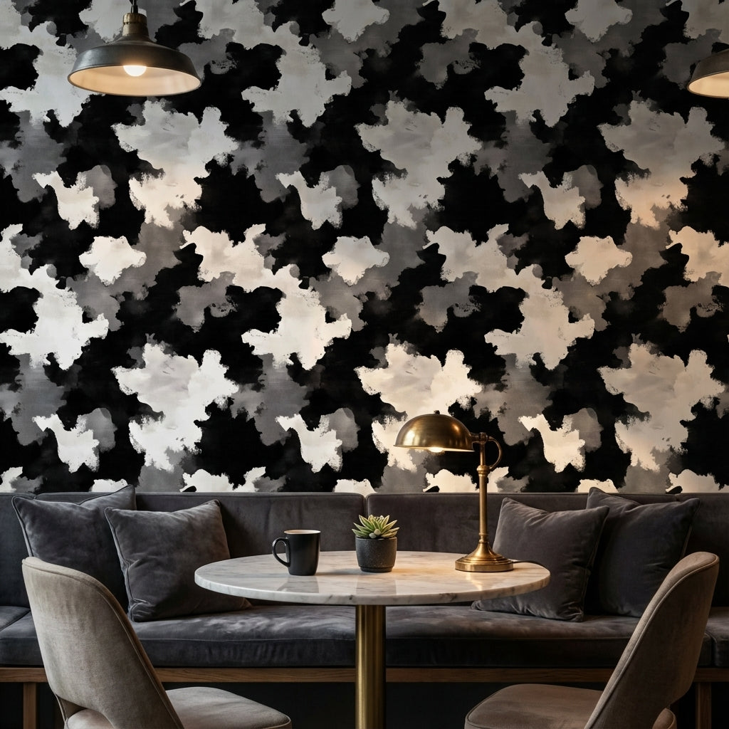Siyah Beyaz Bulut Desenli Duvar Kağıdı Modern Salon