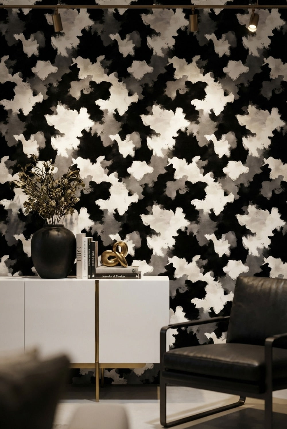 Siyah Beyaz Bulut Desenli Duvar Kağıdı Modern Salon