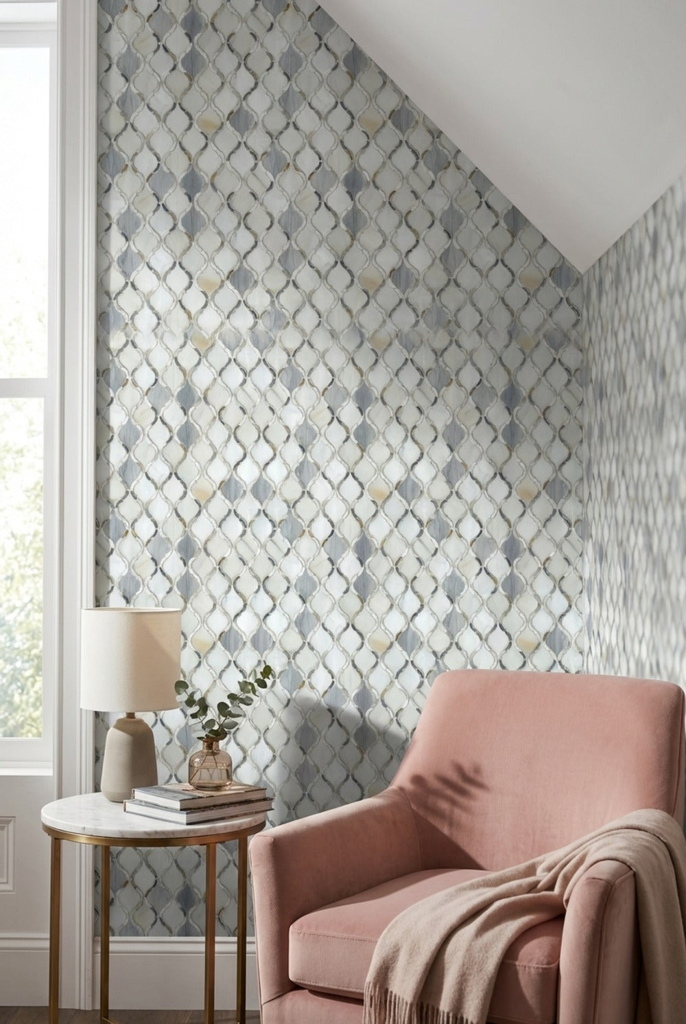 Geometrik Kafes Desenli Duvar Kağıdı Gri Krem Modern