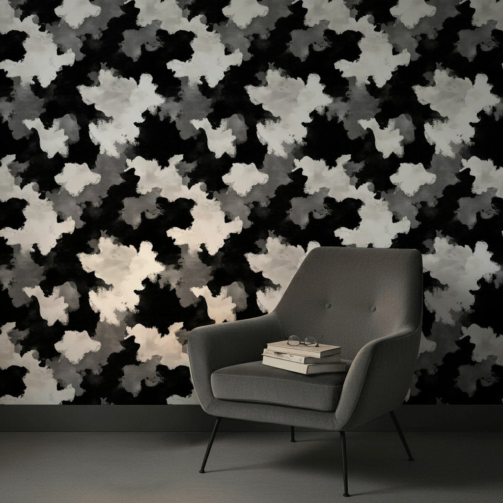 Siyah Beyaz Bulut Desenli Duvar Kağıdı Modern Salon