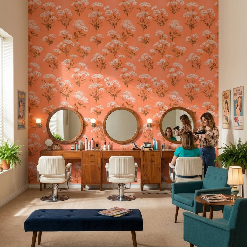 Terracotta Çiçek Desenli Duvar Kağıdı Retro Salon Duvar Dekoru