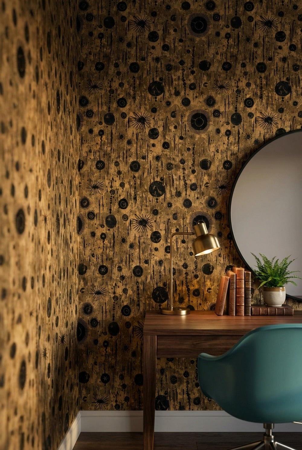 Kahverengi Siyah Soyut Noktalı Duvar Kağıdı Modern Salon
