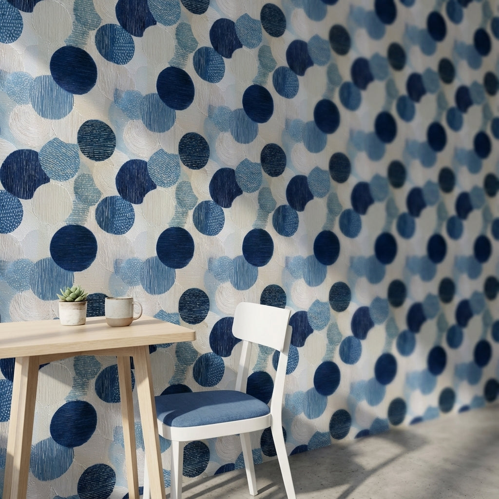 Mavi Daireli Geometrik Duvar Kağıdı Modern Salon Deseni