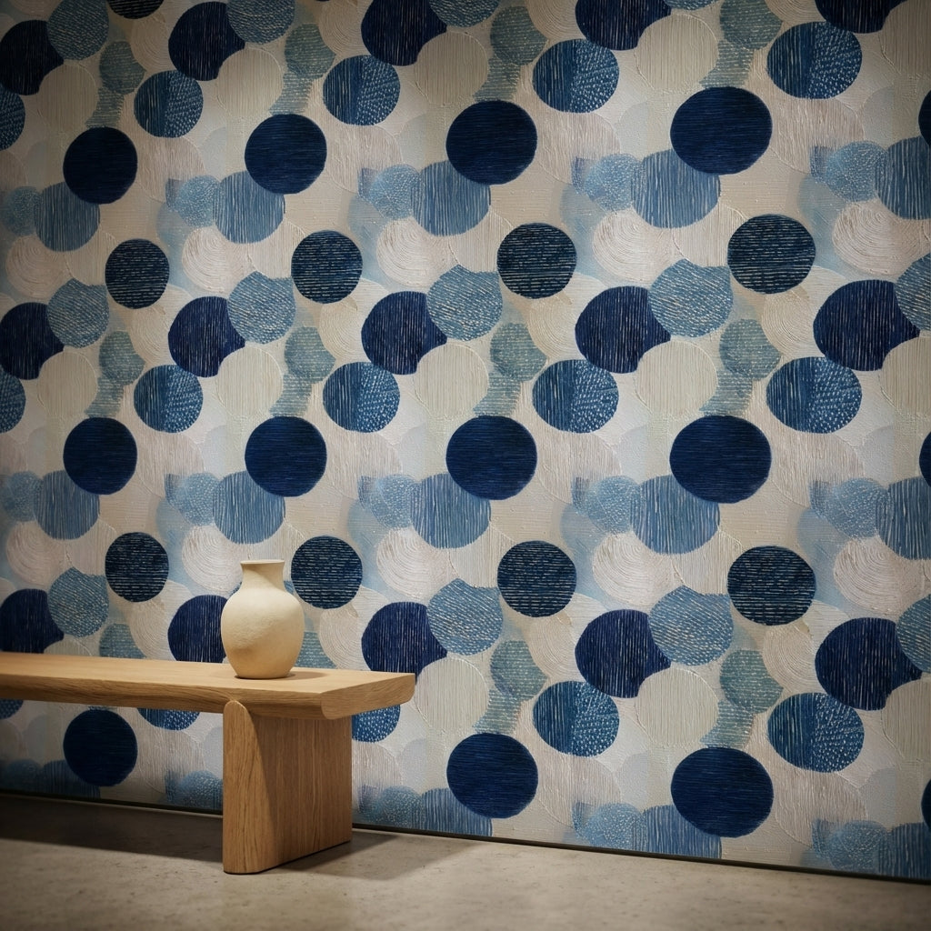 Mavi Daireli Geometrik Duvar Kağıdı Modern Salon Deseni
