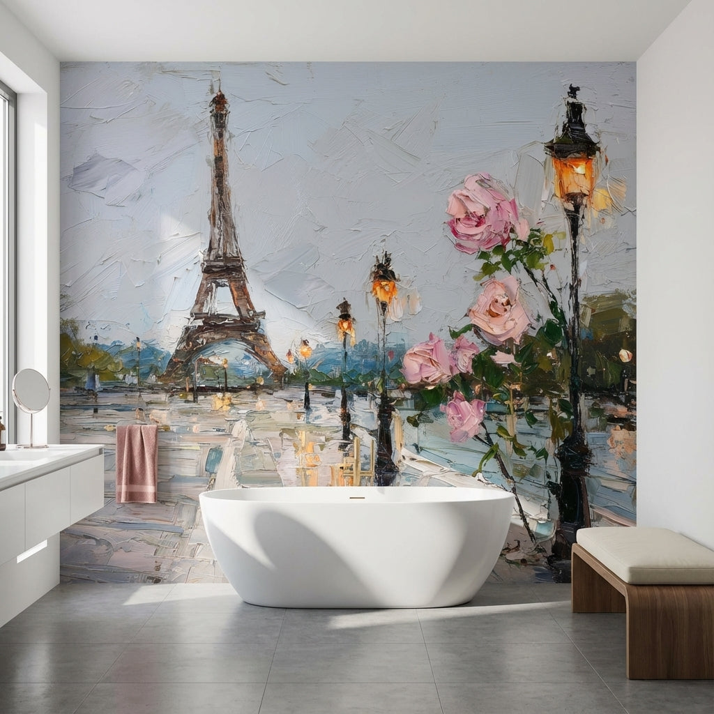 Paris Eyfel Kulesi Poster Duvar Kağıdı Gül Desenli Salon