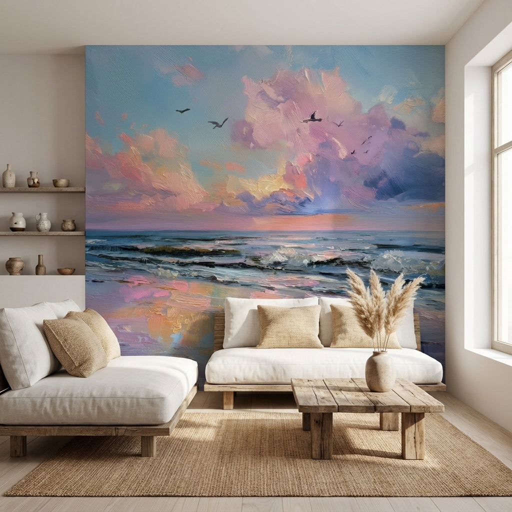 Gün Batımı Deniz Manzaralı Poster Duvar Kağıdı Pastel Renkler