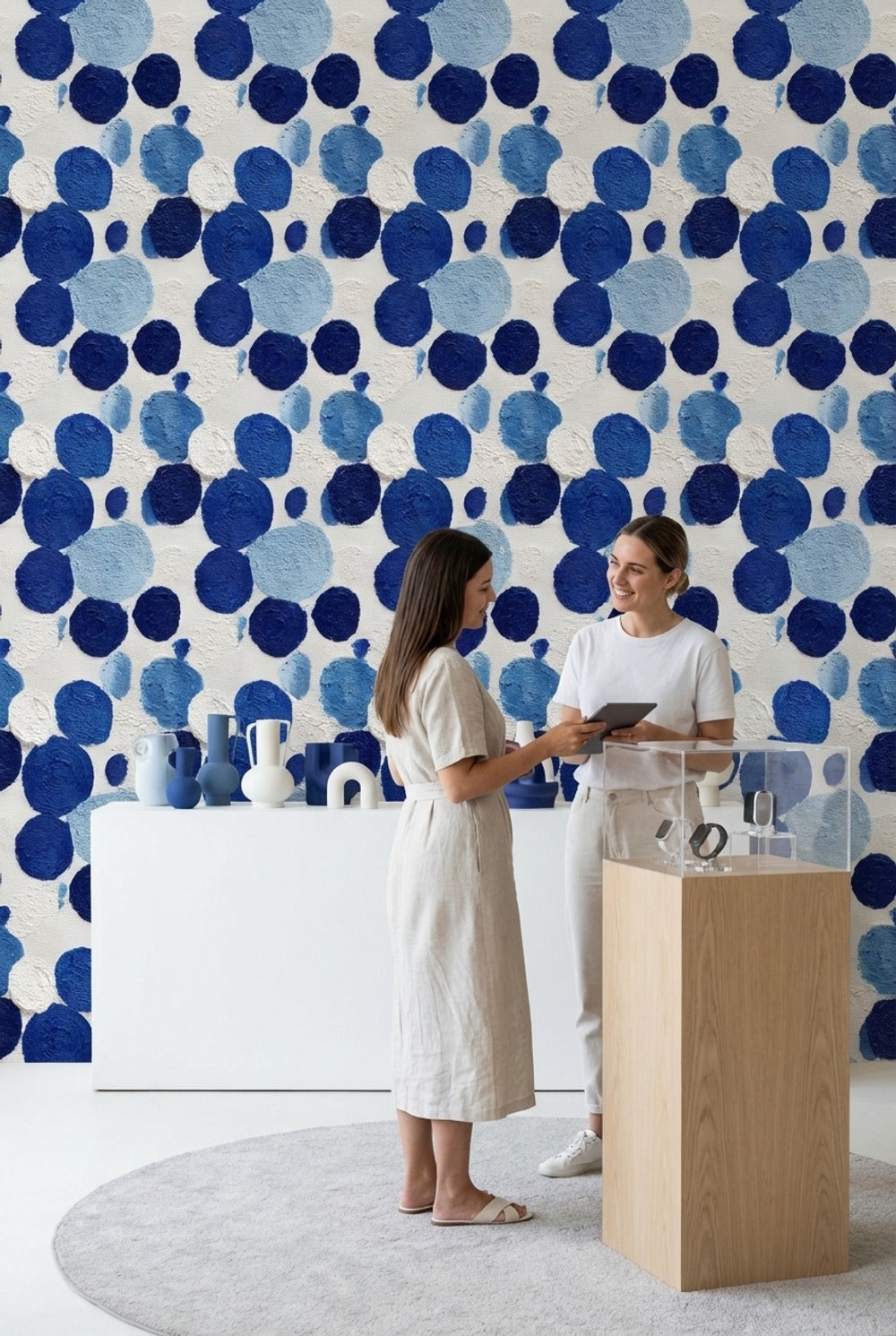 Mavi Noktalı Soyut Duvar Kağıdı Modern Salon Dekoru