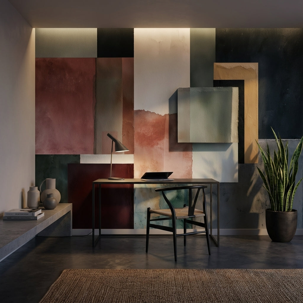 Soyut Renk Bloklu Poster Duvar Kağıdı Modern Salon Duvarı
