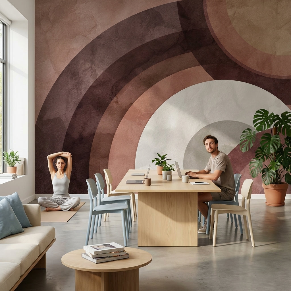 Soyut Kemer Desenli Poster Duvar Kağıdı Bordo Bej Salon