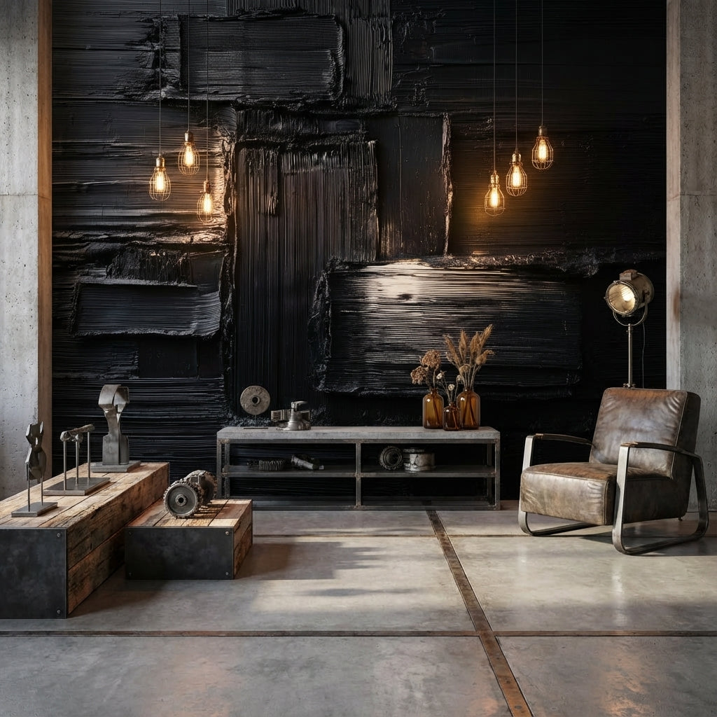 Siyah Soyut Fırça Darbeli Poster Duvar Kağıdı Modern Salon