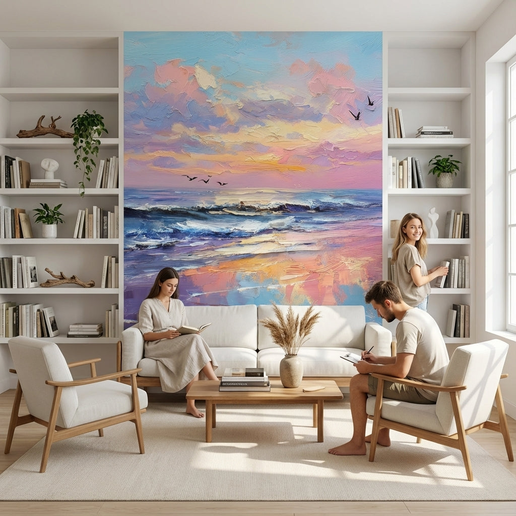 Gün Batımı Deniz Manzaralı Poster Duvar Kağıdı Mor Mavi