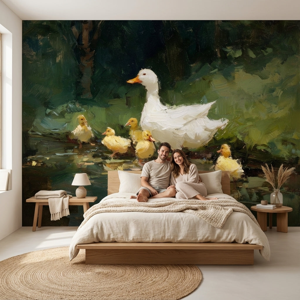 Anne Ördek ve Yavruları Poster Duvar Kağıdı Yeşil Doğa