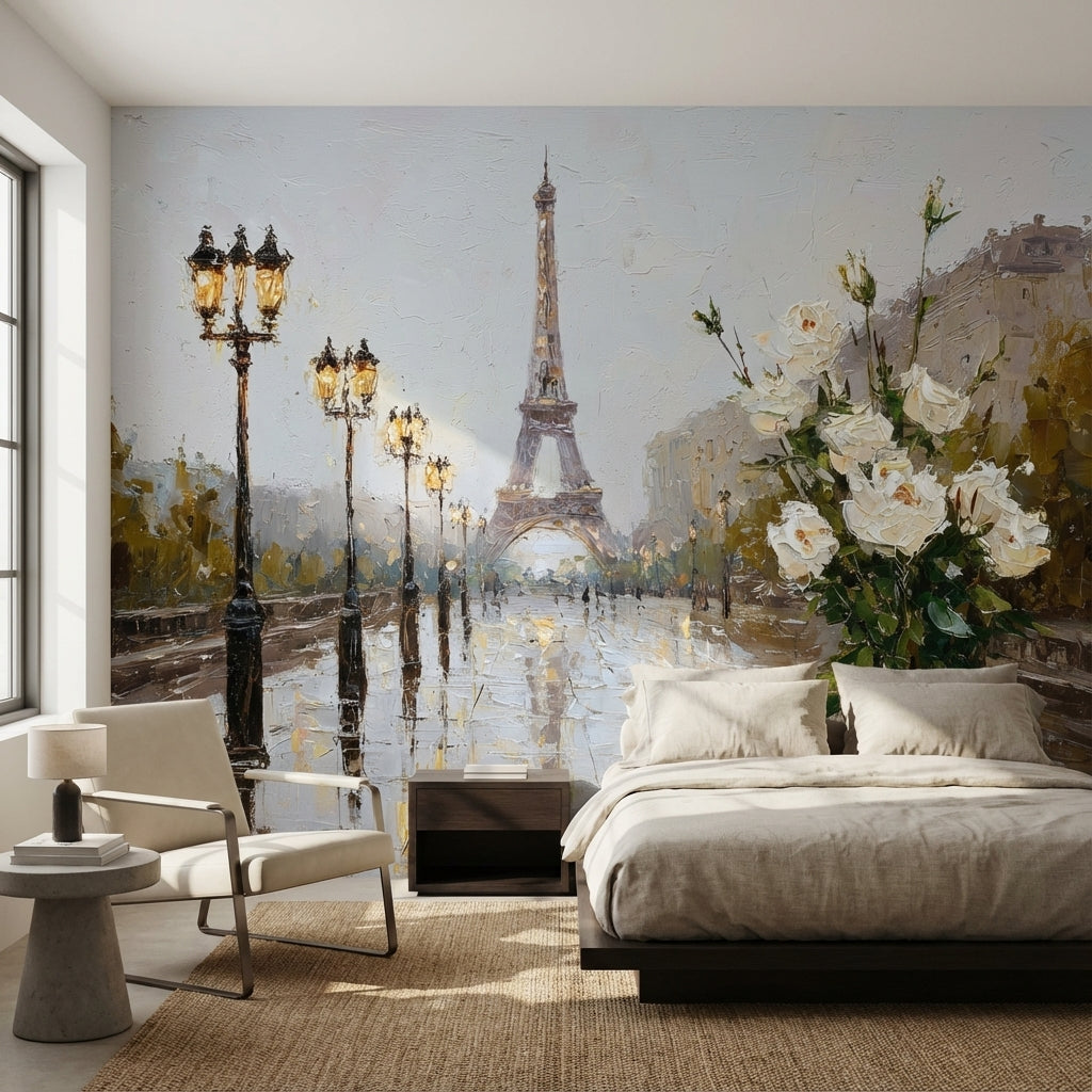 Paris Eyfel Kulesi Poster Duvar Kağıdı Yağlı Boya Görünümlü