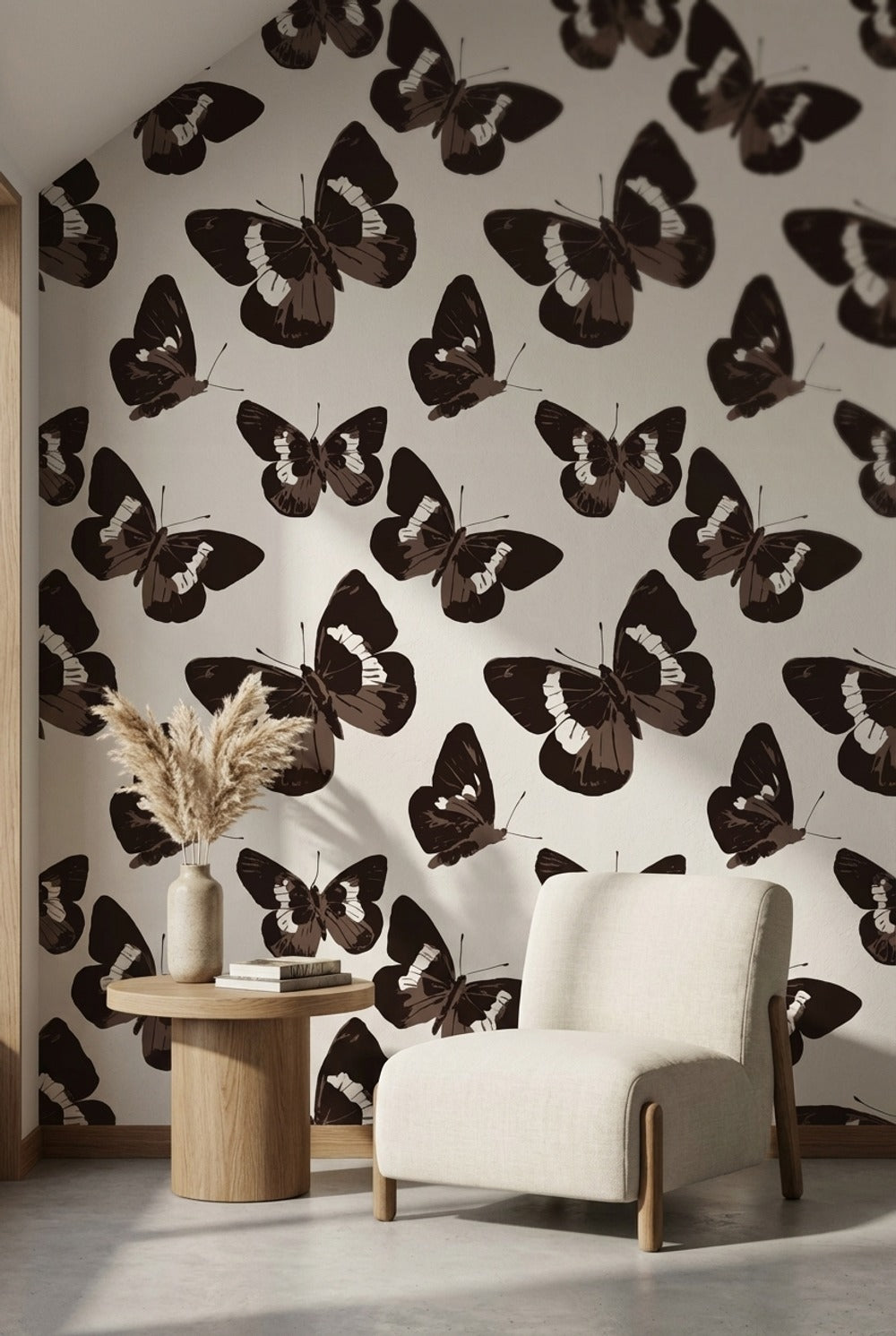 Siyah Kelebek Desenli Duvar Kağıdı Modern Salon Dekoru