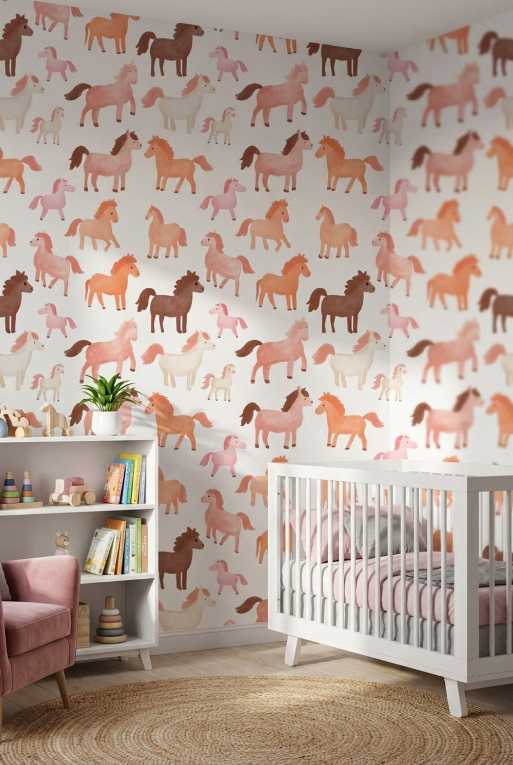 Sevimli Pony Desenli Duvar Kağıdı Pastel Çocuk Odası