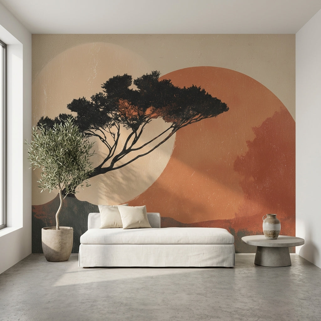 Gün Batımı Ağaç Siluetli Poster Duvar Kağıdı Modern Salon