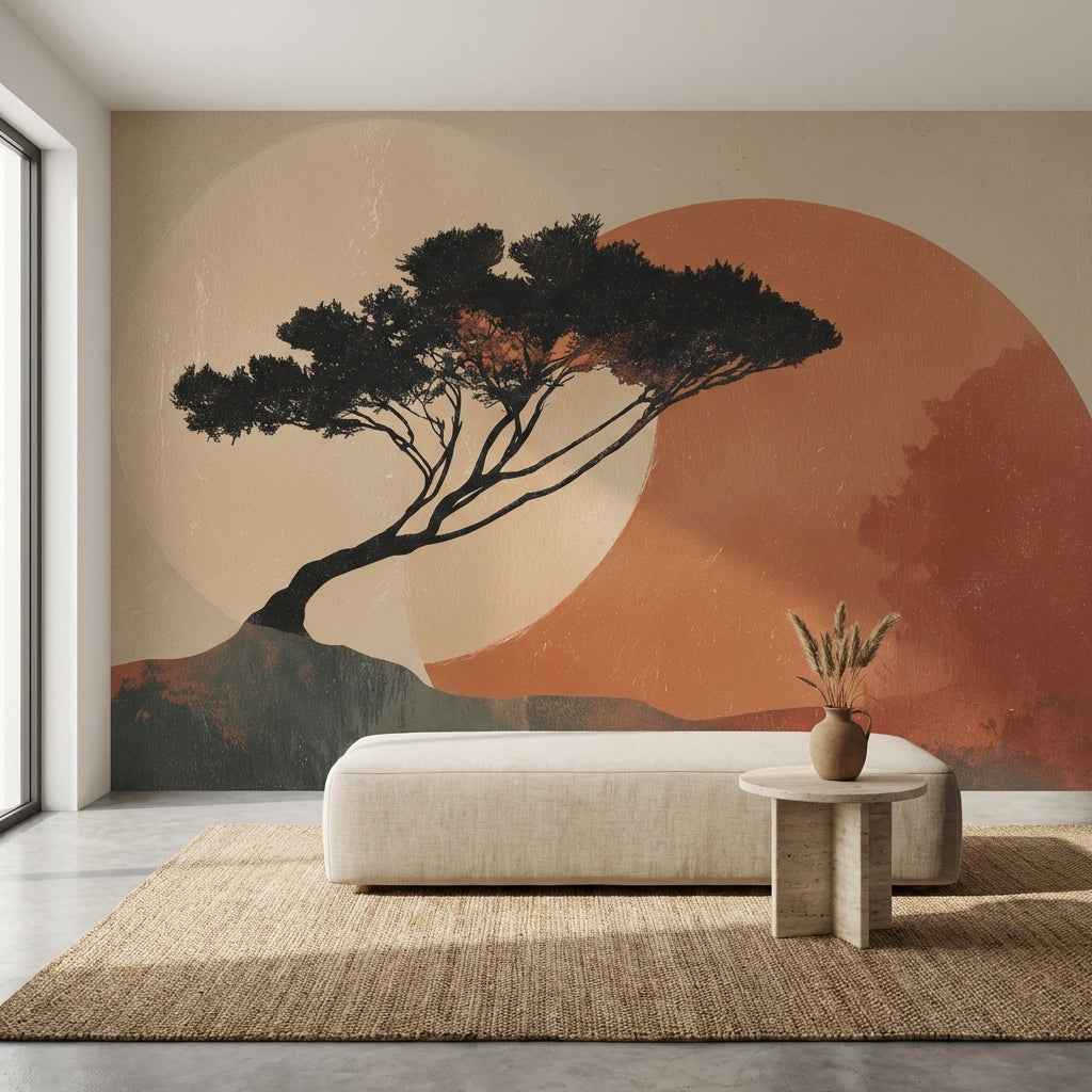 Gün Batımı Ağaç Siluetli Poster Duvar Kağıdı Modern Salon