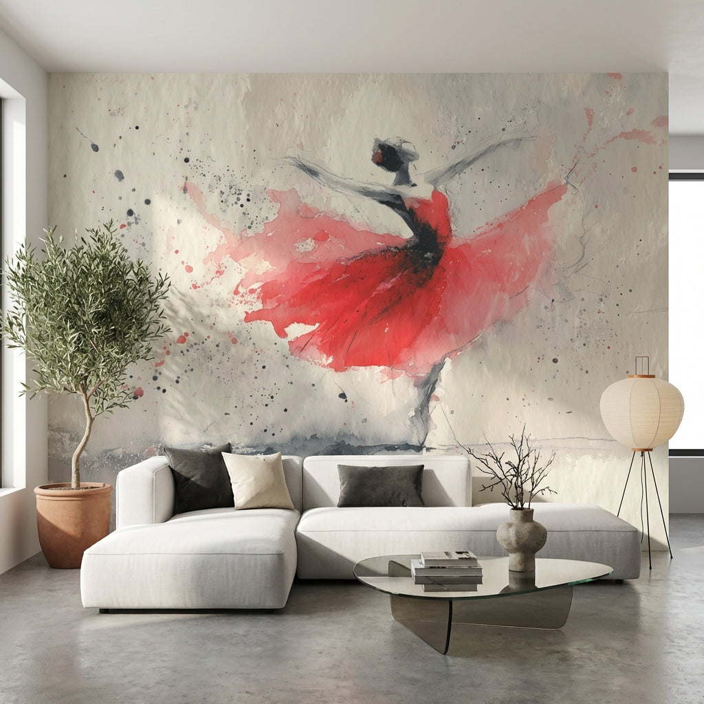 Kırmızı Balerin Poster Duvar Kağıdı Suluboya Sanat Salon