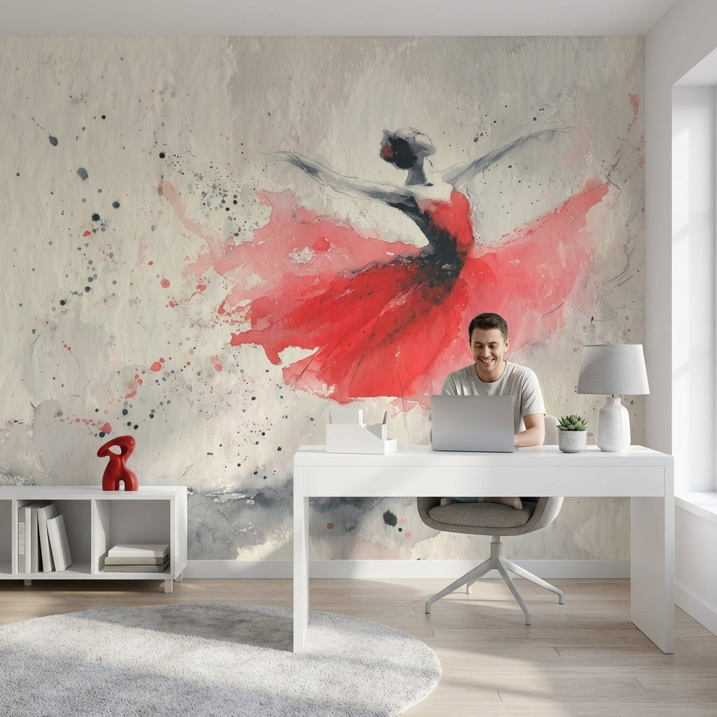 Kırmızı Balerin Poster Duvar Kağıdı Suluboya Sanat Salon