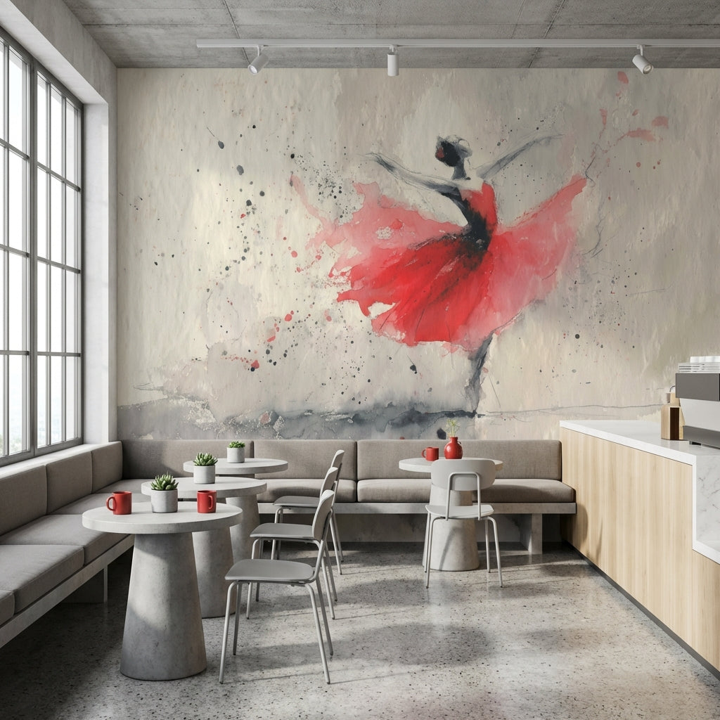 Kırmızı Balerin Poster Duvar Kağıdı Suluboya Sanat Salon