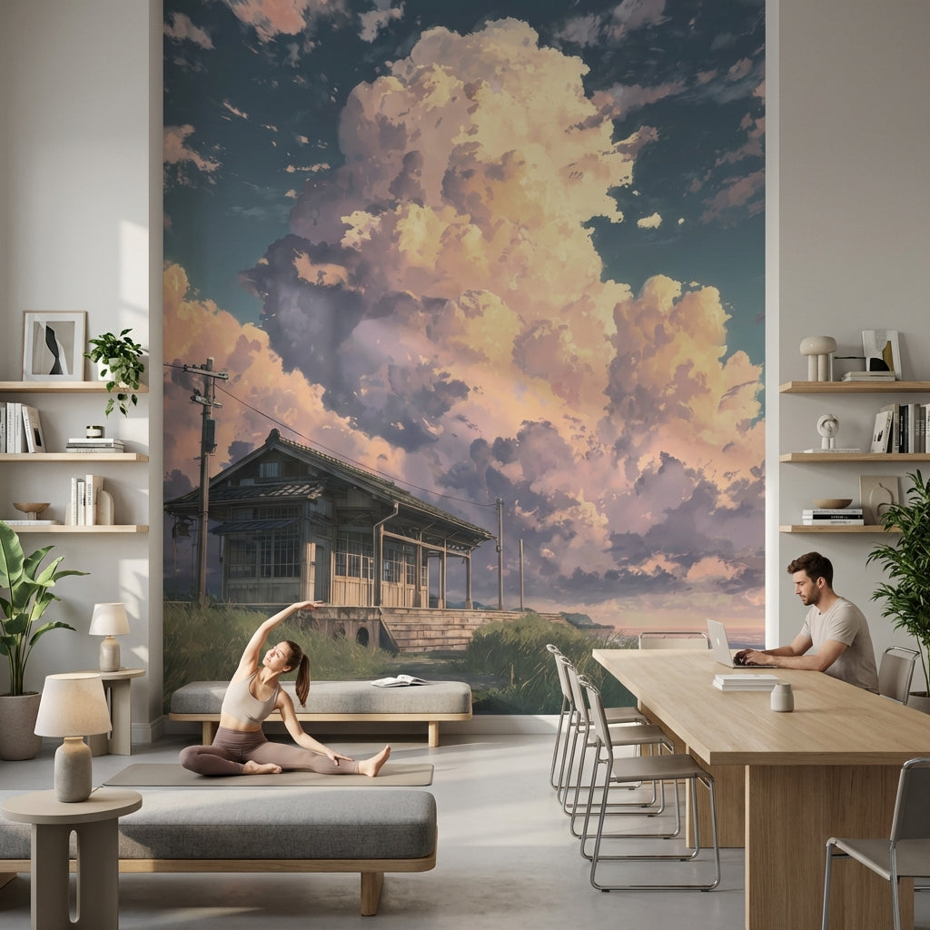 Bulutlu Gökyüzü Poster Duvar Kağıdı Pastel Gün Batımı Manzarası
