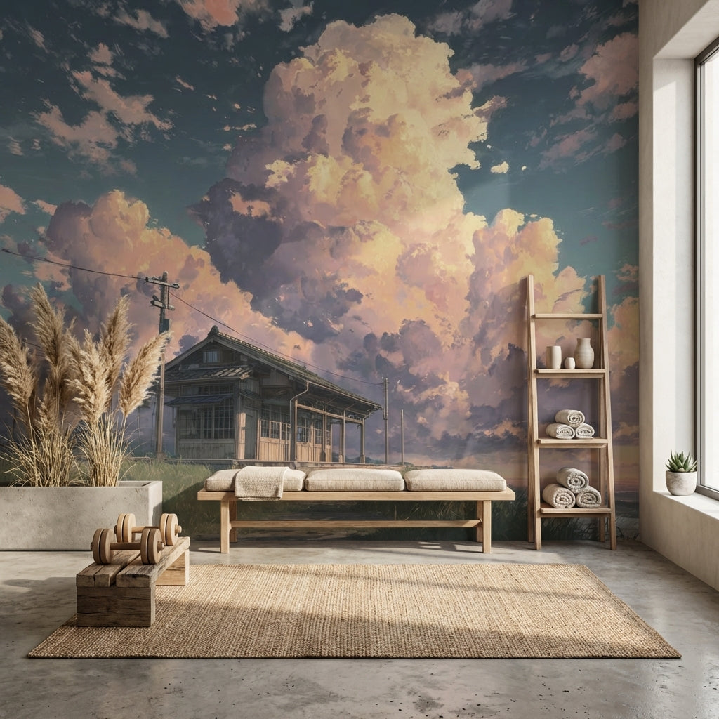 Bulutlu Gökyüzü Poster Duvar Kağıdı Pastel Gün Batımı Manzarası
