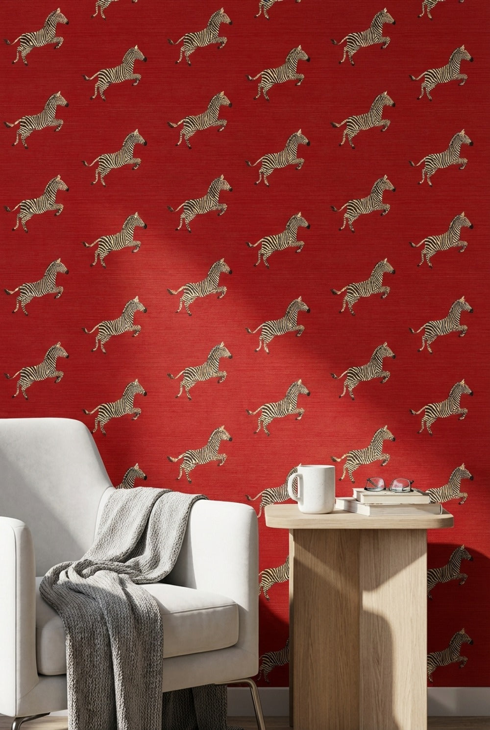 Zebra Desenli Duvar Kağıdı Kırmızı Fon Çocuk Odası