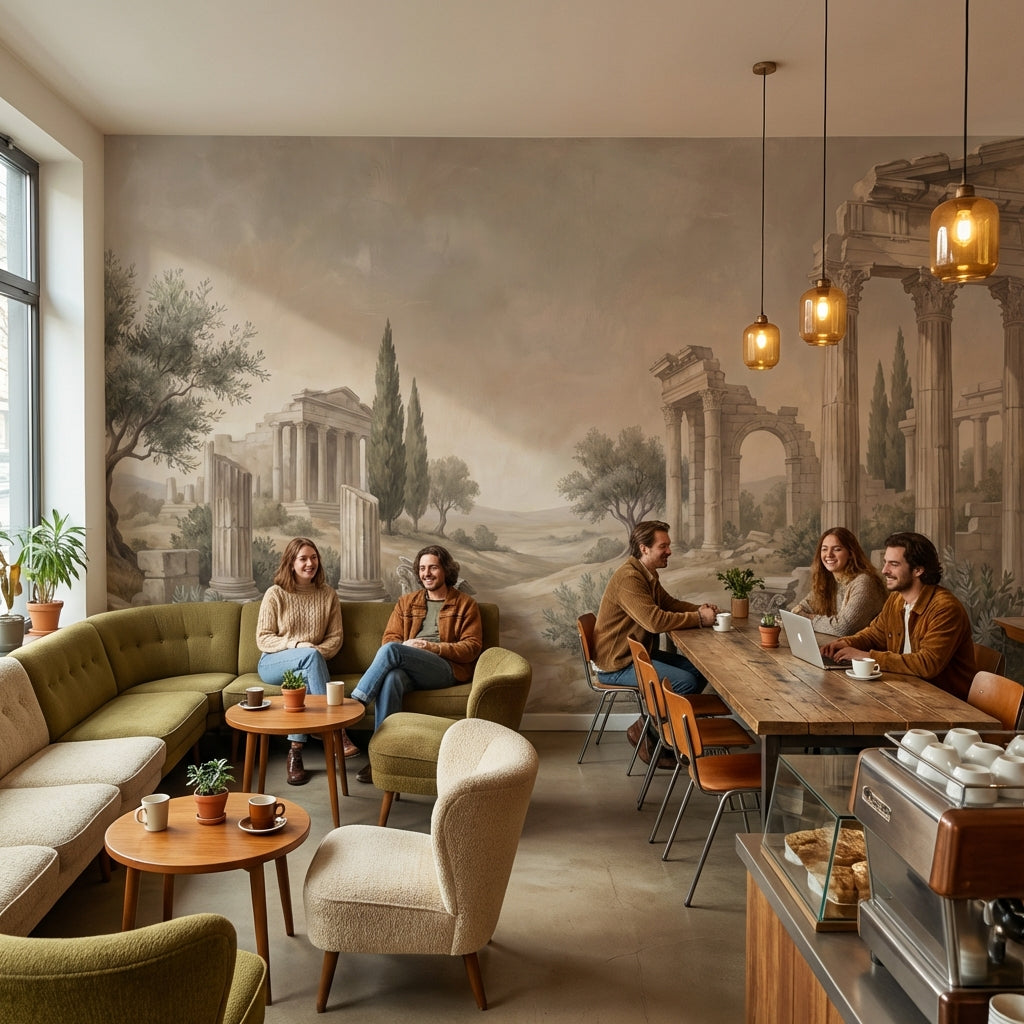 Antik Roma Harabeli Poster Duvar Kağıdı Bej Klasik Salon