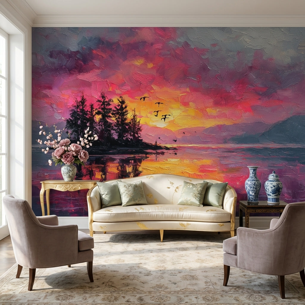 Gün Batımı Manzaralı Poster Duvar Kağıdı Renkli Salon Dekoru