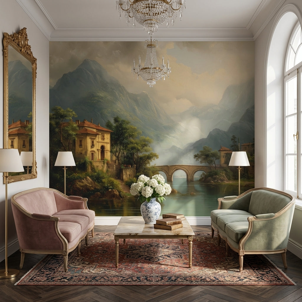Dağ Göl Manzaralı Poster Duvar Kağıdı Klasik Salon Dekoru