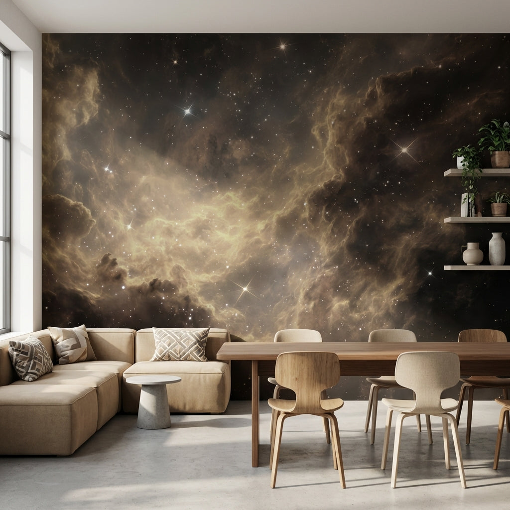 Nebula Galaksi Poster Duvar Kağıdı Siyah Altın Salon