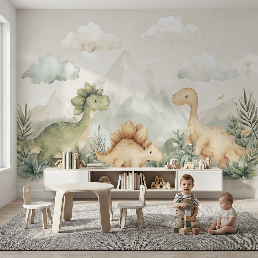 Sevimli Dinozor Poster Duvar Kağıdı Pastel Çocuk Odası