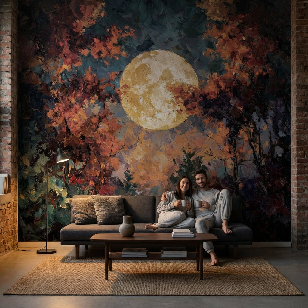 Ay Manzaralı Poster Duvar Kağıdı Soyut Gece Tonları Salon