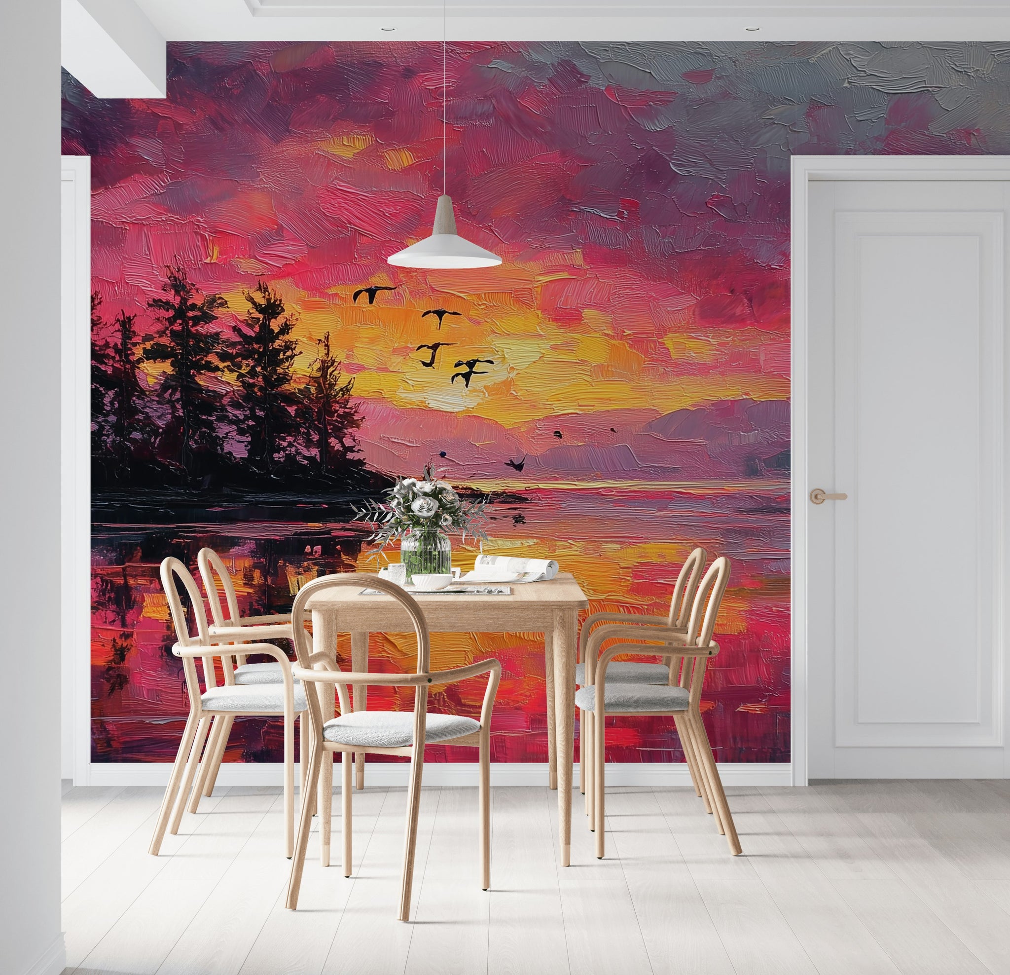 Gün Batımı Manzaralı Poster Duvar Kağıdı Renkli Salon Dekoru