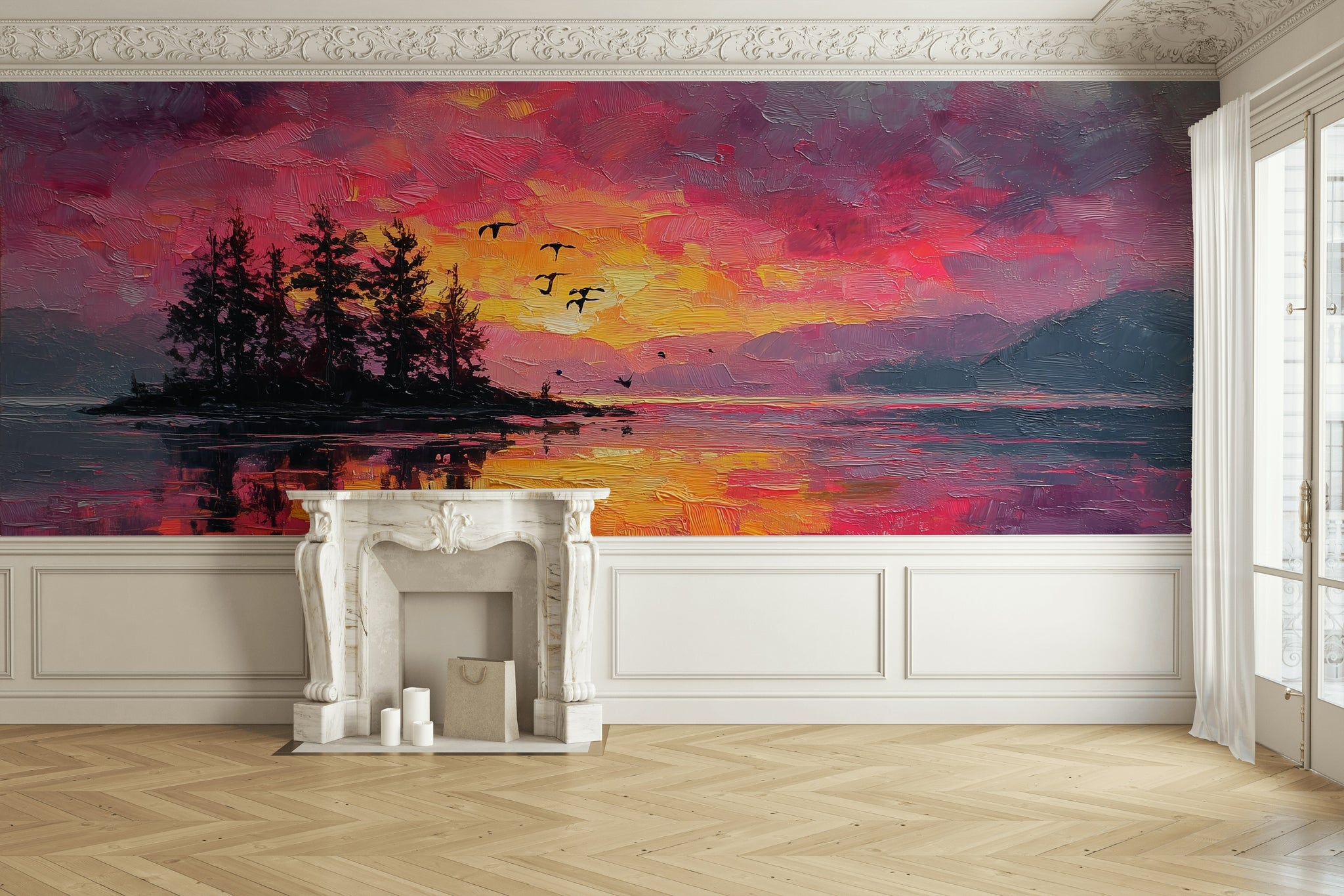 Gün Batımı Manzaralı Poster Duvar Kağıdı Renkli Salon Dekoru