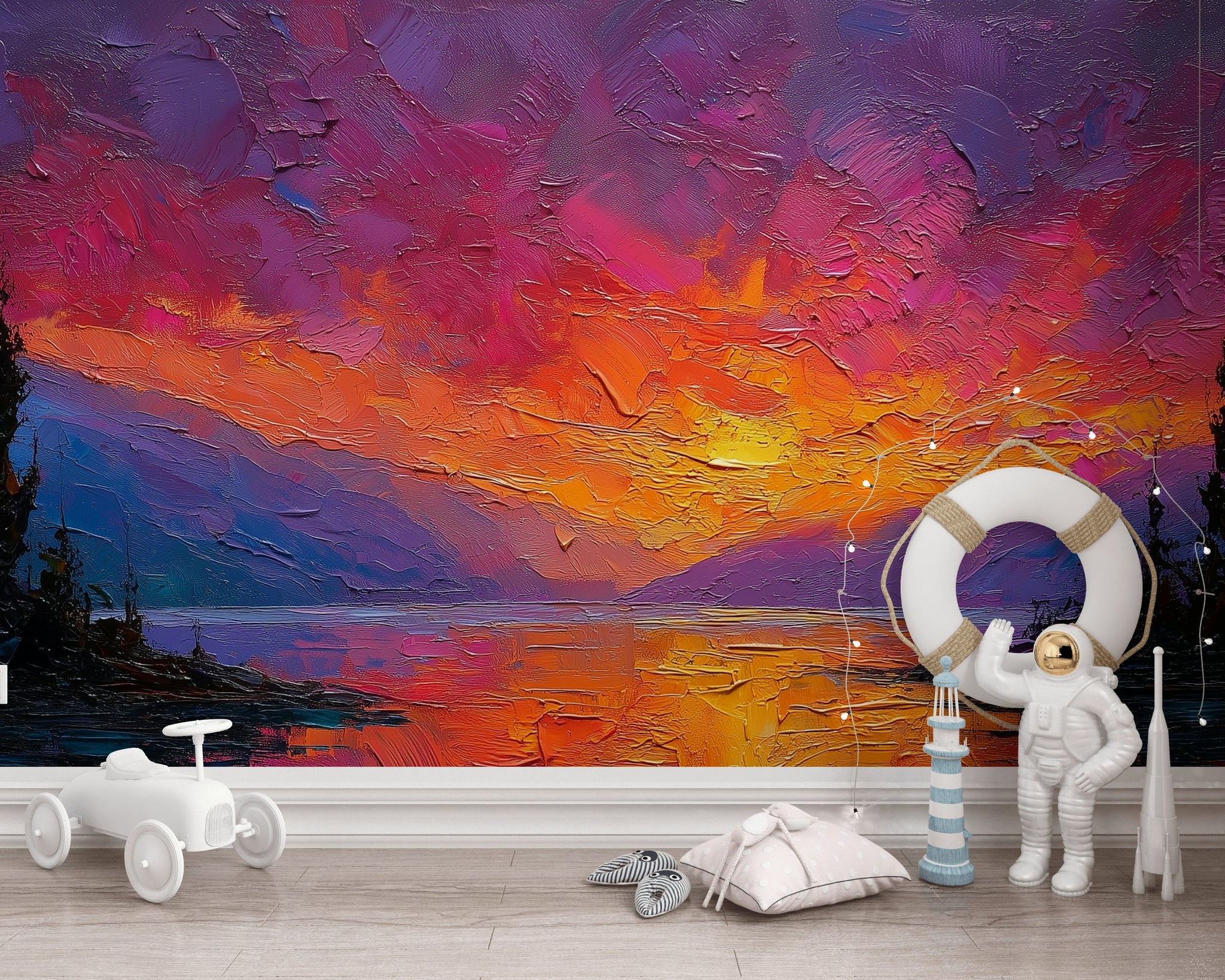 Gün Batımı Manzaralı Poster Duvar Kağıdı Renkli Modern Salon