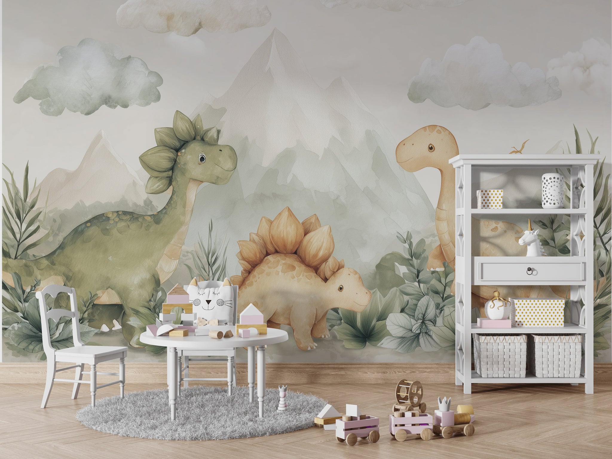 Sevimli Dinozor Poster Duvar Kağıdı Pastel Çocuk Odası